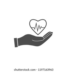 Hand heartbeat icon. Vector illustration, flat design.