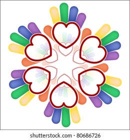 Hand hearts in circle icon. Group people