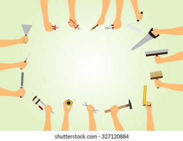 hand held construction tools in the circle