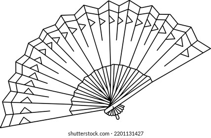 hand held fan line vector illustration isolated on white background