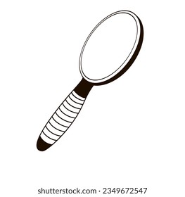 Hand held mirror Black and white outline vector illustration