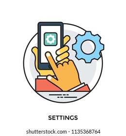 
Hand held mobile phone with gear symbol depicting settings 
