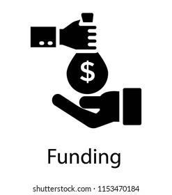 
A hand held money bag handing over to another one, funding process 
