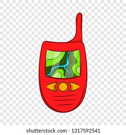 Hand held radio with GPS navigator icon in cartoon style on a background for any web design 