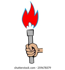 Hand held torch. Cartoon. Flat.
