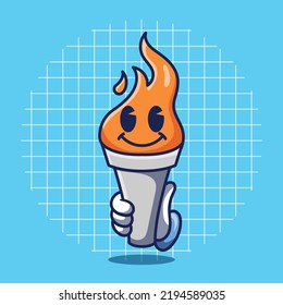 Hand held torch vector illustration. Flat cartoon retro style.