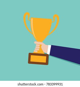 Hand held trophy vector illustration