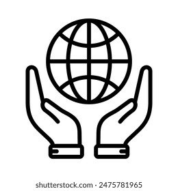 hand held world icon line vector design illustration template