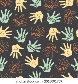 Hand and Hello Greeting Abstract Vector Silhouette Seamless Pattern can be use for background and apparel design