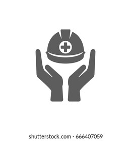 Hand with helmet icon in trendy flat style isolated on white background. Symbol for your web site design, logo, app, UI. Vector illustration, EPS