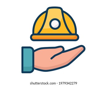 hand helmet single isolated icon with filled line style