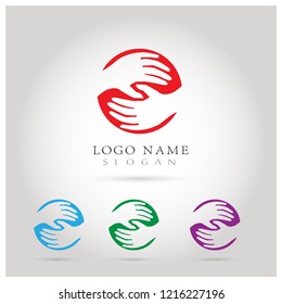 Hand Help Care & Teamwork Logo. Symbol & Icon Vector Template.