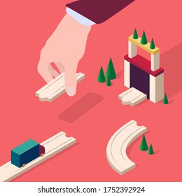 Hand Help to Create a Shortcut Access Road Flat Design