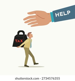 Hand Help Man carrying tax.Taxpayers escape paying tax. Illustration, Cartoon, Vector.