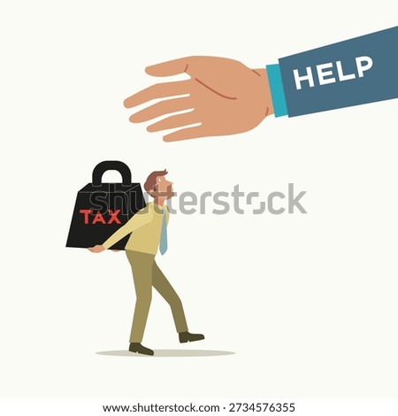 Hand Help Man carrying tax.Taxpayers escape paying tax. Illustration, Cartoon, Vector.