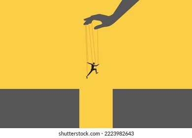 hand helping businessman jump over gap. Concept of business risk, Challenge, Courage, Determination, motivation, Reach the target