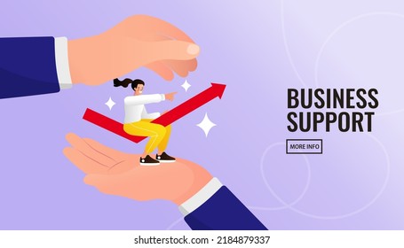 Manager‘s hand helping his team to achieve target. protecting owners investors of local. supporting insurance investment concept. Small business support protection vector illustration.