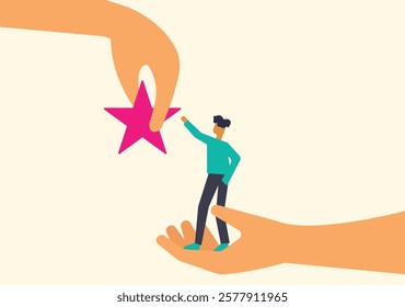 Hand helping man to achieve success illustration