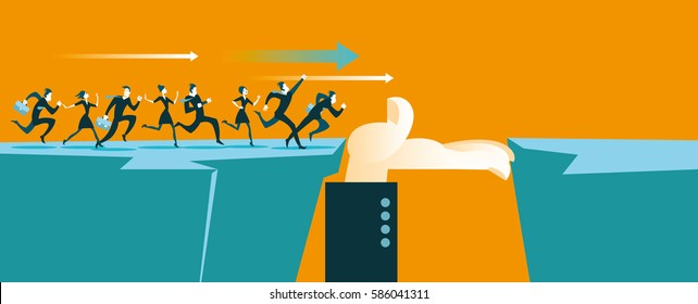 Hand helps to cross the chasm. Business concept. Vector illustration