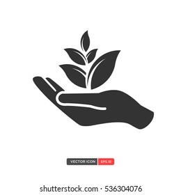 Hand with herb icon. You can use for nature care logo, ecology logo and health logo. Vector illustration eps 10
