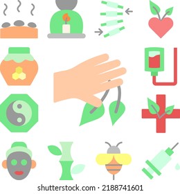 Hand herb leaf icon in a collection with other items