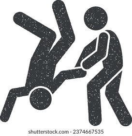 Hand hit place icon vector illustration in stamp style