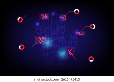 Hand Hi-Tech scan Nets over and deep the bright light with blue gradient background, digital technology concept, vector Illustration