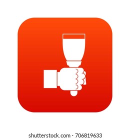 Hand hjlding paint brush icon digital red for any design isolated on white vector illustration