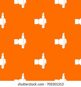 Hand hoding construction utility knife pattern repeat seamless in orange color for any design. Vector geometric illustration