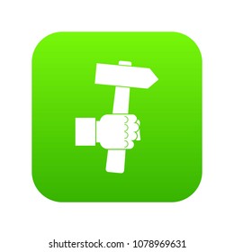 Hand hoding hammer with tool icon digital green for any design isolated on white vector illustration