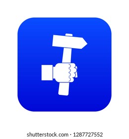 Hand hoding hammer with tool icon digital blue for any design isolated on white vector illustration