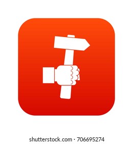 Hand hoding hammer with tool icon digital red for any design isolated on white vector illustration