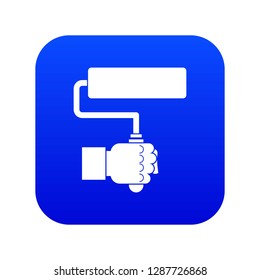 Hand hoding paint roller icon digital blue for any design isolated on white vector illustration