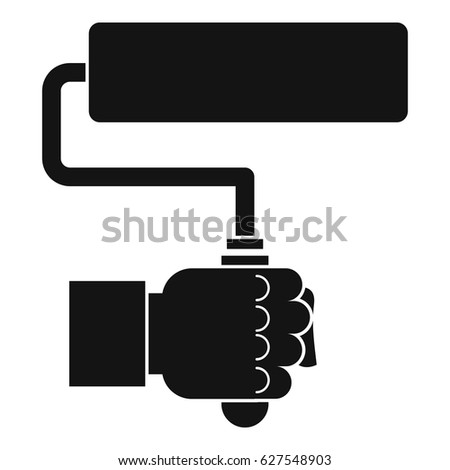 Hand hoding paint roller icon in simple style isolated on white background vector illustration