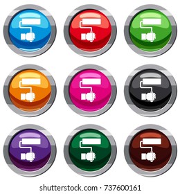 Hand hoding paint roller set icon isolated on white. 9 icon collection vector illustration