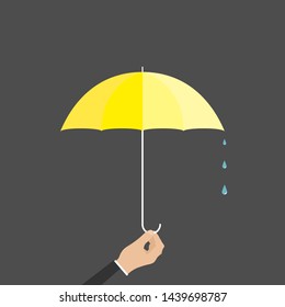 Hand hodling stylish yellow umbrella. Keep dry. Rain protection. Isolated illustration.