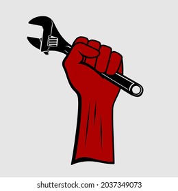 Hand hold the Adjustable spanner icon. Vector illustration