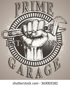 hand hold adjustable wrench sketch grunge logo vector