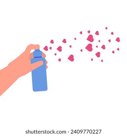 Hand hold Aerosol with hearts. Sharing love, voluntary concept. Vector illustration.