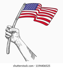 Hand Hold America National Flag of Country drawing illustration