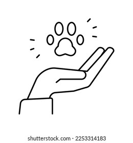 hand hold animal paw line icon vector. hand hold animal paw sign. isolated contour symbol black illustration