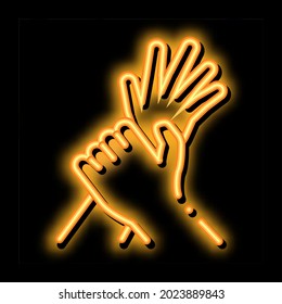 hand hold arm stop hit neon light sign vector. Glowing bright icon hand hold arm stop hit sign. transparent symbol illustration