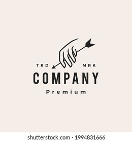 hand hold arrow bow hipster vintage logo vector icon illustration