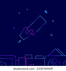 Icono vectorial de la línea de gradiente de la retención manual de billetes, ilustración simple sobre un fondo azul oscuro, borde inferior bancario y monetario.
