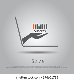 hand hold bar graph success vector icon