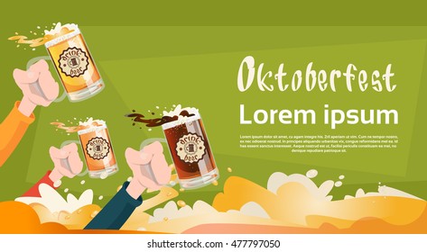 Hand Hold Beer Glass Mug Oktoberfest Festival Banner Flat Vector Illustration