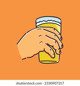 hand hold beer in orange background vector illustration design