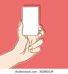 hand hold the blank card for write your sample text design vector