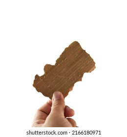 hand hold blank cardboard on white background