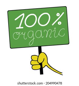 hand hold board with organic message vector illustration